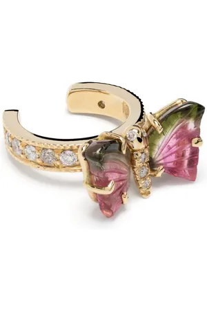 JACQUIE AICHE 14kt yellow Watermelon Butterfly tourmaline ear cuff
