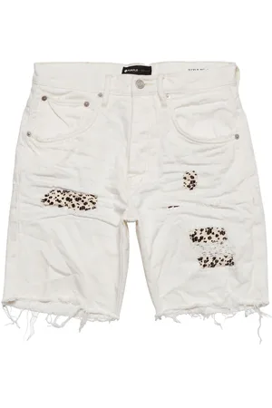 Purple Brand Cheetah-print patchwork denim shorts