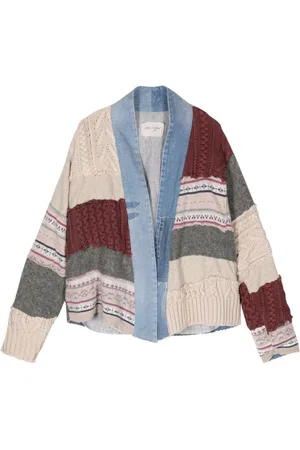 GREG LAUREN Denim-trimmed patchwork cardigan