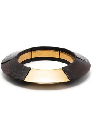 Saint Laurent Wood-detail chunky bangle