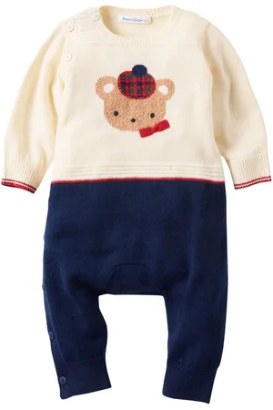 Familiar Logo-intarsia wool-blend romper
