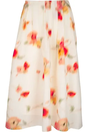 Vince Floral-print pleated midi skirt