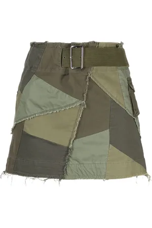 JOHN ELLIOTT Belted patchwork denim skirt