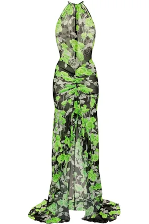 DAVID KOMA Rose-print mesh maxi dress