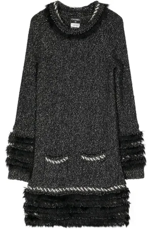 CHANEL 2000s ruffled tweed midi dress