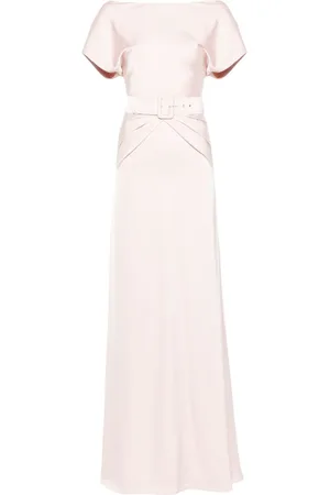 RHEA COSTA Belted sleeveless satin maxi dress