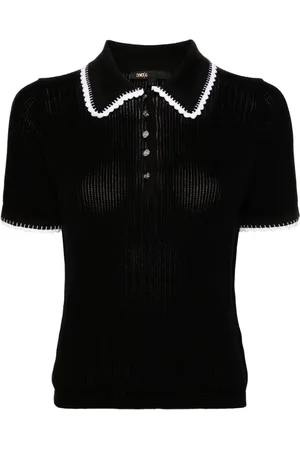 Maje Crochet-trim knitted polo top