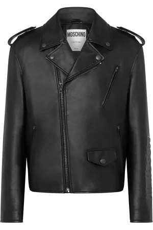Moschino Logo-embossed leather biker jacket