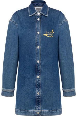 Moschino Slogan-embroidered denim shirtdress