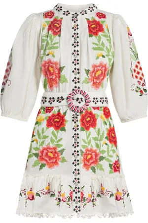 Farm Rio Embroidered-design poplin dress
