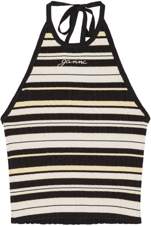 Ganni Logo-embroidered striped cropped top