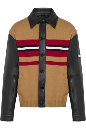 Moschino Knitted-panel leather jacket
