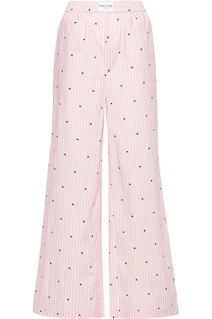 ROTATE Logo-print striped straight trousers