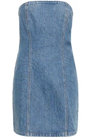ROTATE Crystal-embellished denim mini dress