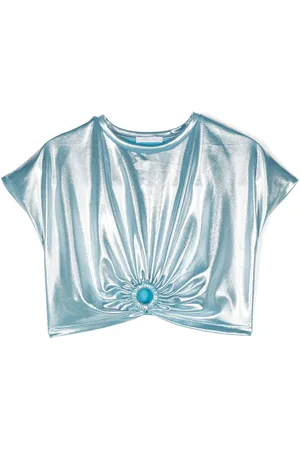 MISS GRANT Ring-embellished lamé cropped T-shirt