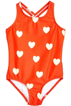 Mini Rodini Hearts-print crossover-straps swimsuit