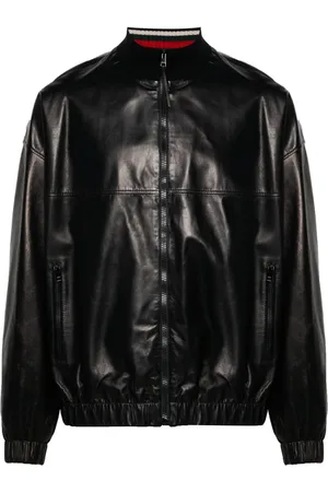 Gucci Logo-embroidered leather bomber jacket