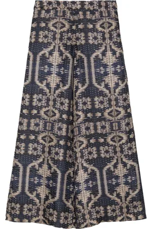 BIYAN Geometric-print high-waist silk trousers
