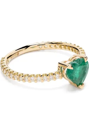 Shay 18kt yellow Zambian emerald and diamond pinky ring
