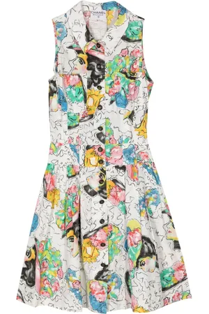 CHANEL 1995 Mademoiselle print sleeveless dress