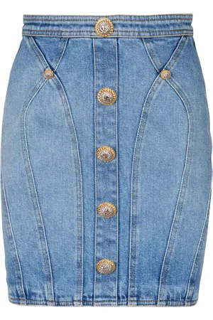 Balmain Button-embellishment denim mini skirt