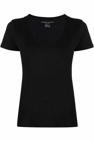 Majestic Scoop neck linen-blend T-shirt