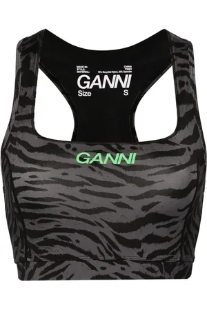Ganni Logo zebra-print crop top