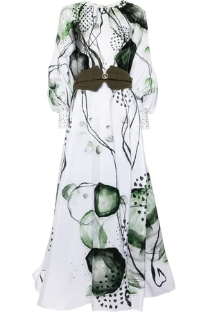 Saiid Kobeisy Graphic-print belted taffeta dress