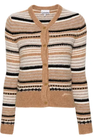 Ganni Logo-buttons striped cardigan