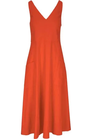Vince V-neck linen-blend midi dress
