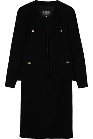CHANEL 1990s collarless wool skirt suit