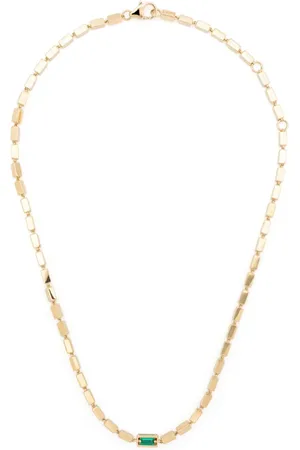 Suzanne Kalan 18kt yellow Block-Chain emerald baguette link necklace