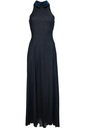 Saiid Kobeisy Leather-collar denim dress
