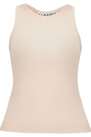 Ganni Logo-appliqué ribbed tank top