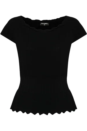 CHANEL 2008 scalloped-trim fine-knit top