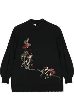 SHIATZY CHEN Floral-embroidered split-neck jumper