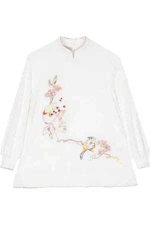 SHIATZY CHEN Floral-embroidered split-neck jumper