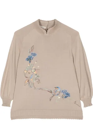 SHIATZY CHEN Floral-embroidered split-neck jumper