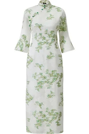 SHANGHAI TANG Floral-jacquard band-collar gown