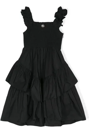 Twin-Set Shirred-panel cotton tiered dress