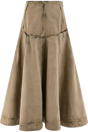 Salvatore Ferragamo Bleach-wash denim midi skirt