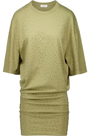 LANEUS Rhinestone-embellished cotton minidress
