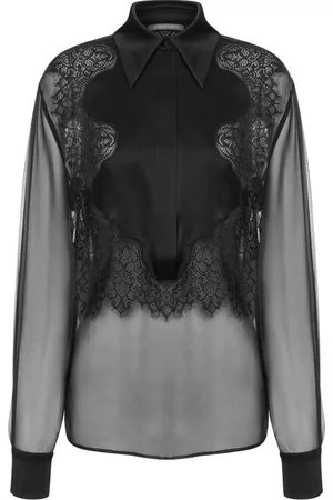 Alberta Ferretti Lace-panelled sheer blouse
