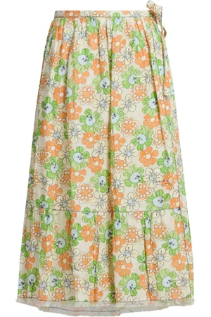 Marni Floral-print organic linen midi skirt