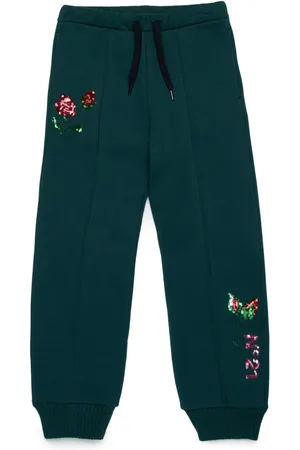 Nº21 Rose-appliqué cotton track pants