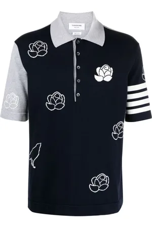 Thom Browne Floral intarsia-knit cotton polo shirt