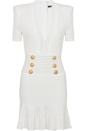 Balmain Button-embellished knitted minidress