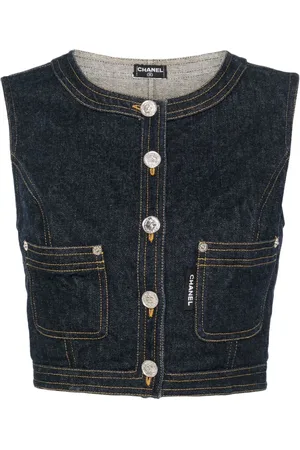 CHANEL 1980-1990s CC logo-buttons denim vest