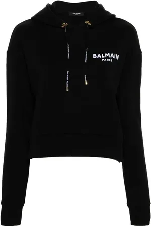 Balmain Flocked-logo cotton hoodie