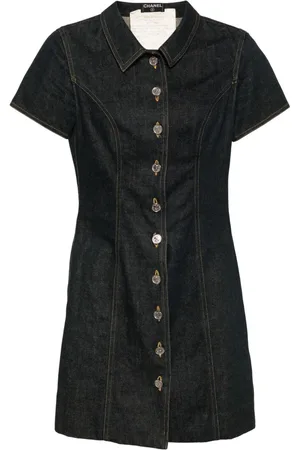 CHANEL 1990-2000s CC-buttons denim shirtdress